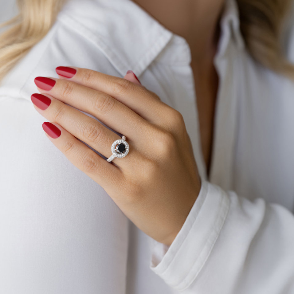 Ring with black and white diamonds Fool Moon