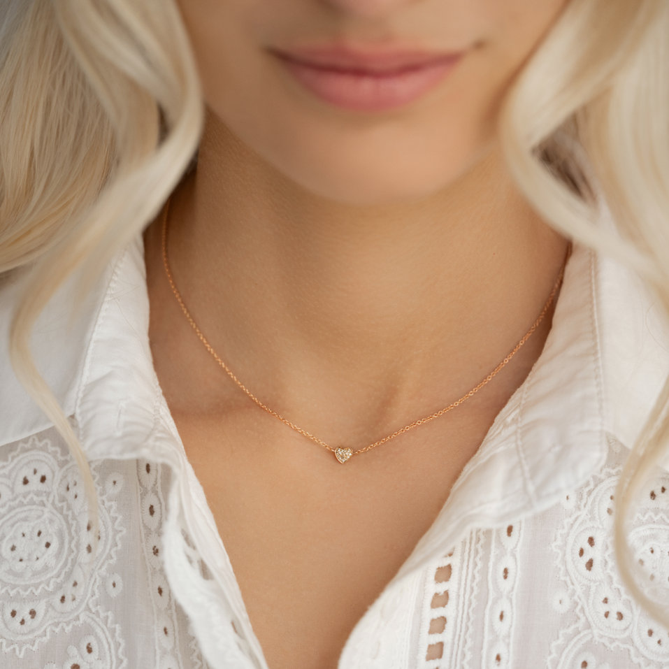 Necklace with black and white diamonds Tender Heart