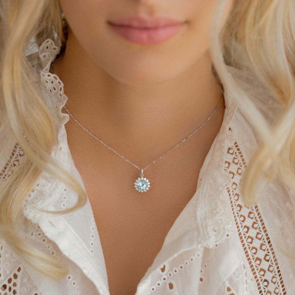 Diamond pendant with Topaz Sky Lilac Flower