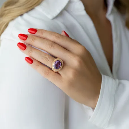 Diamond ring with Amethyst and Ruby Agate