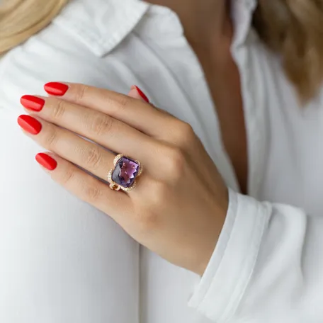 Diamond ring with Amethyst and Sapphire Special Amethyst