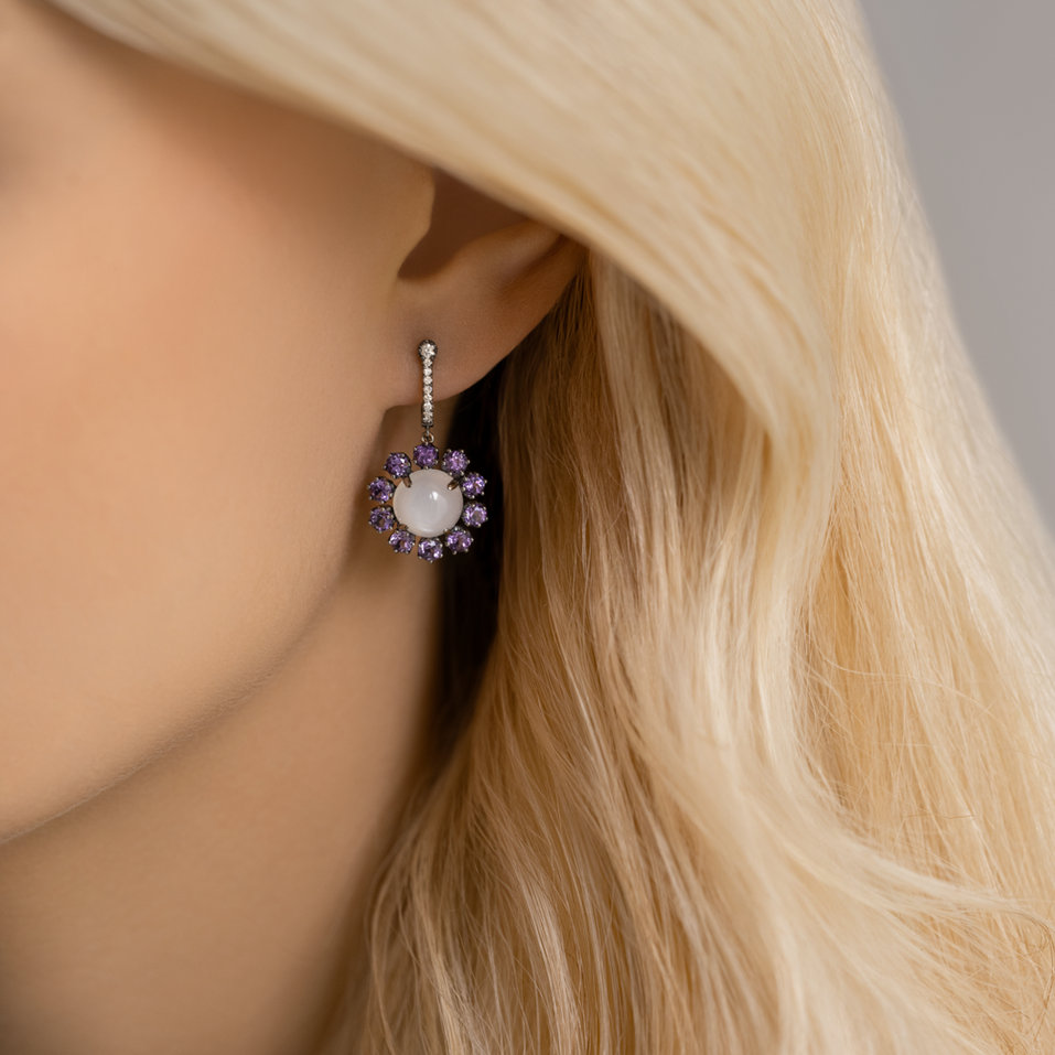 Diamond earrings, Moonstone and Amethyst Honey Dew