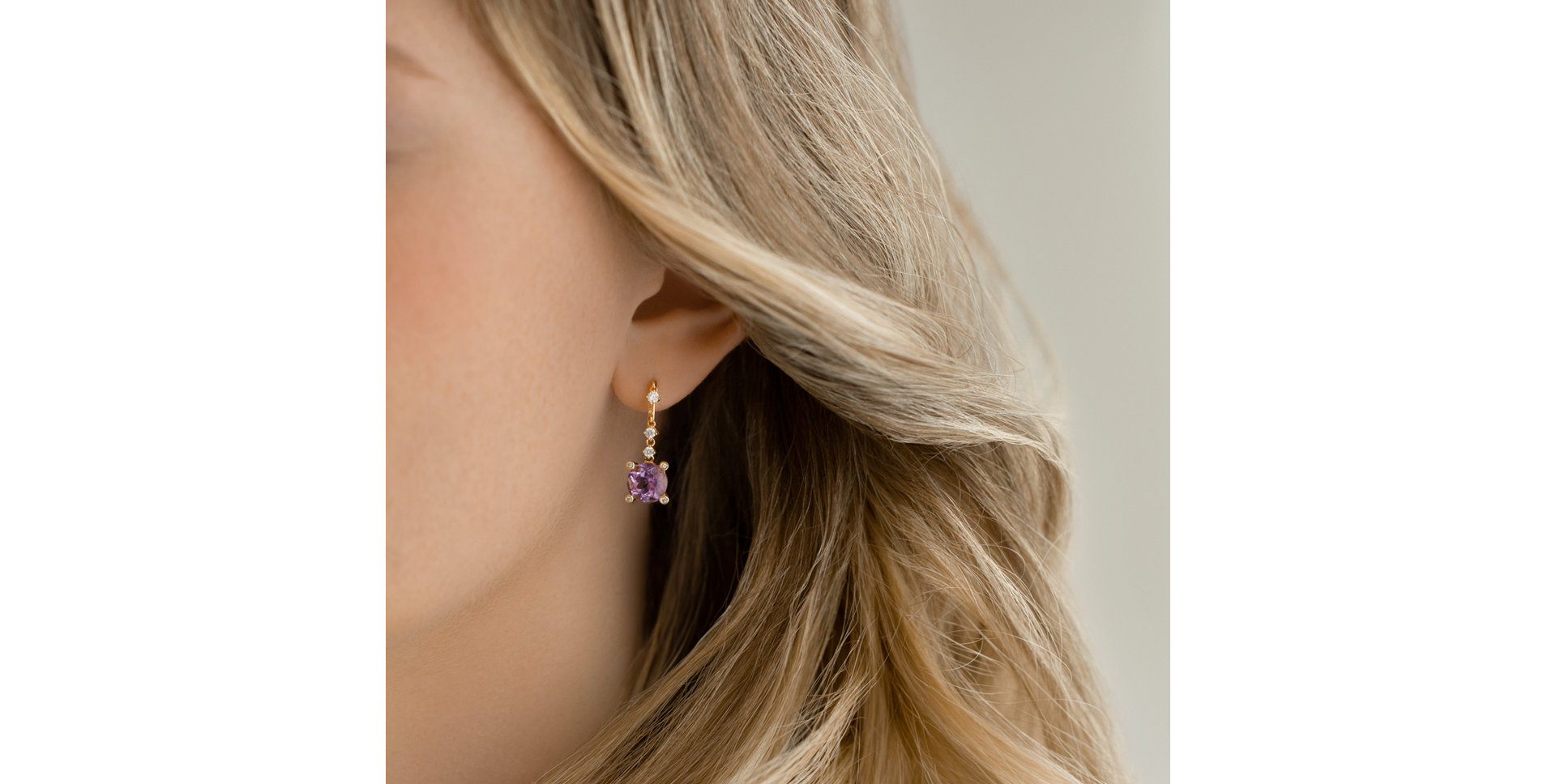 Diamond earrings with Amethyst Evgenia