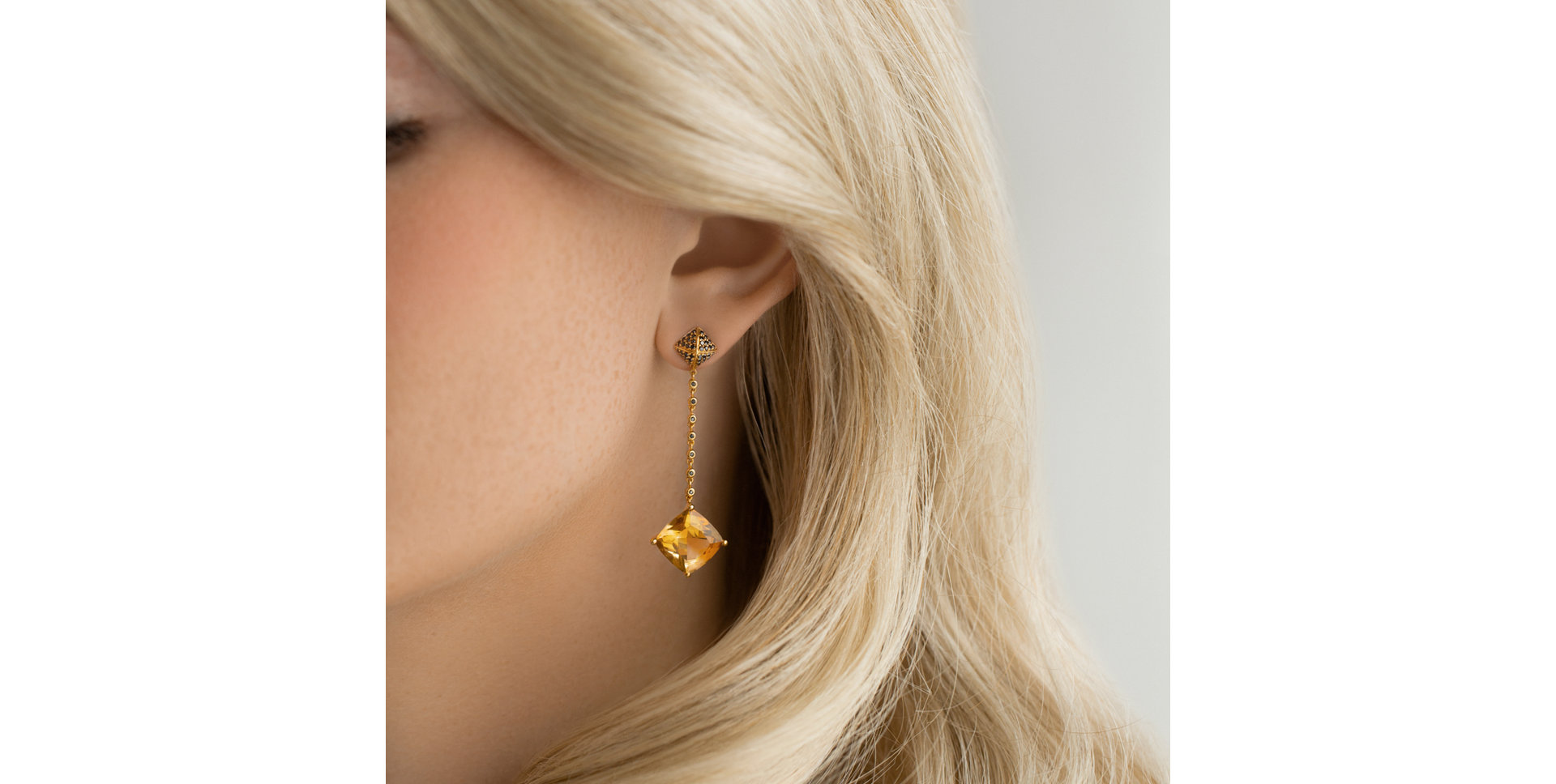 Earrings with Citrine and black diamonds Fairy Chain