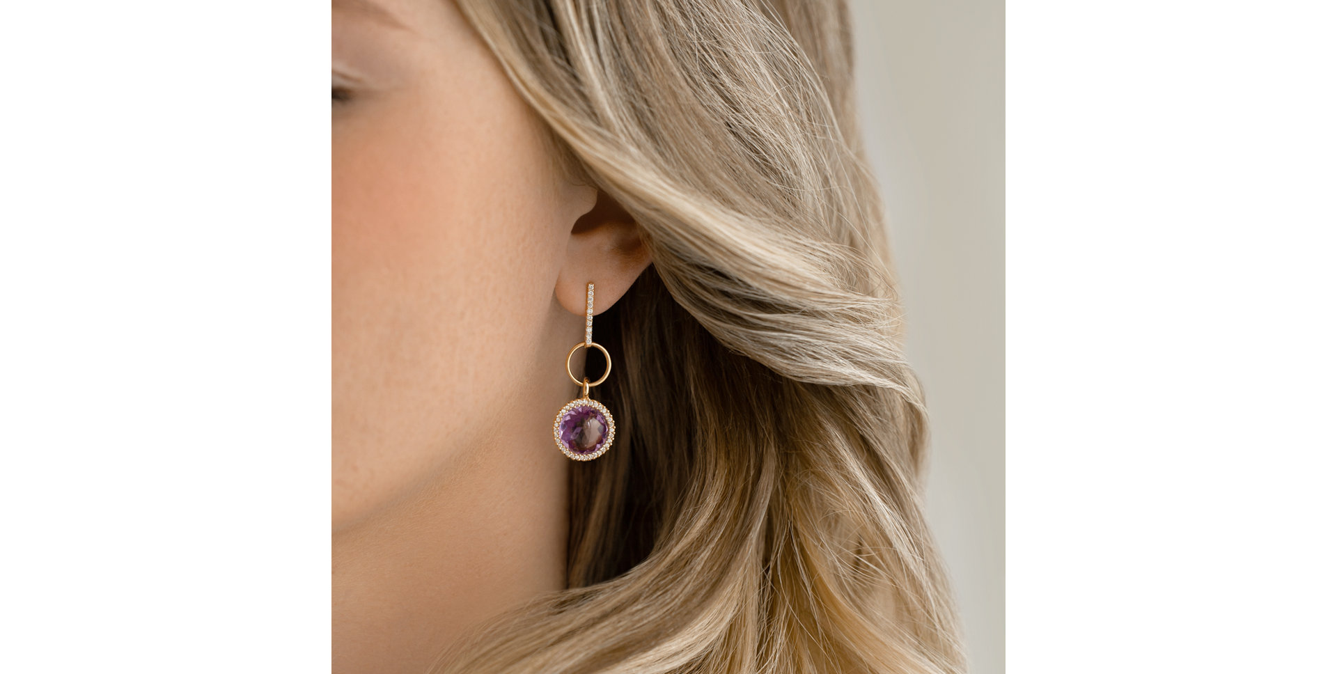 Diamond earrings with Amethyst Precious Light