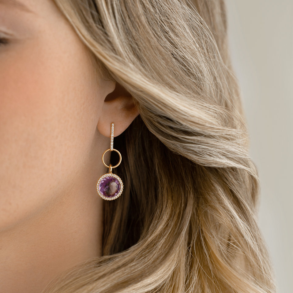 Diamond earrings with Amethyst Precious Light