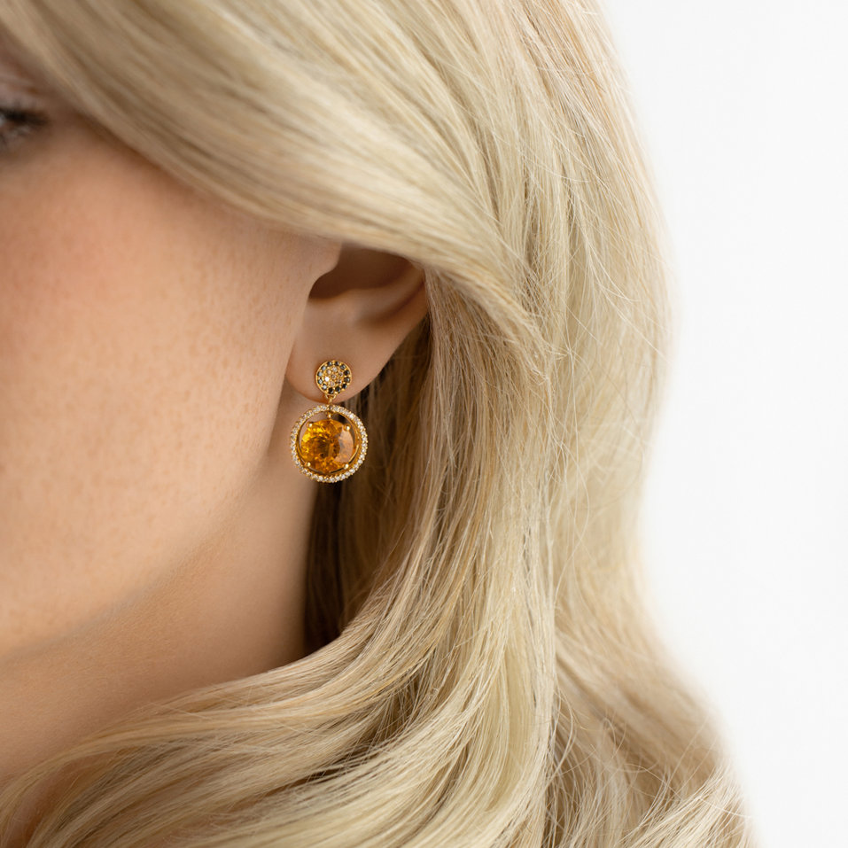 Earrings with brown and black diamonds and Citrine Bright Gismonda