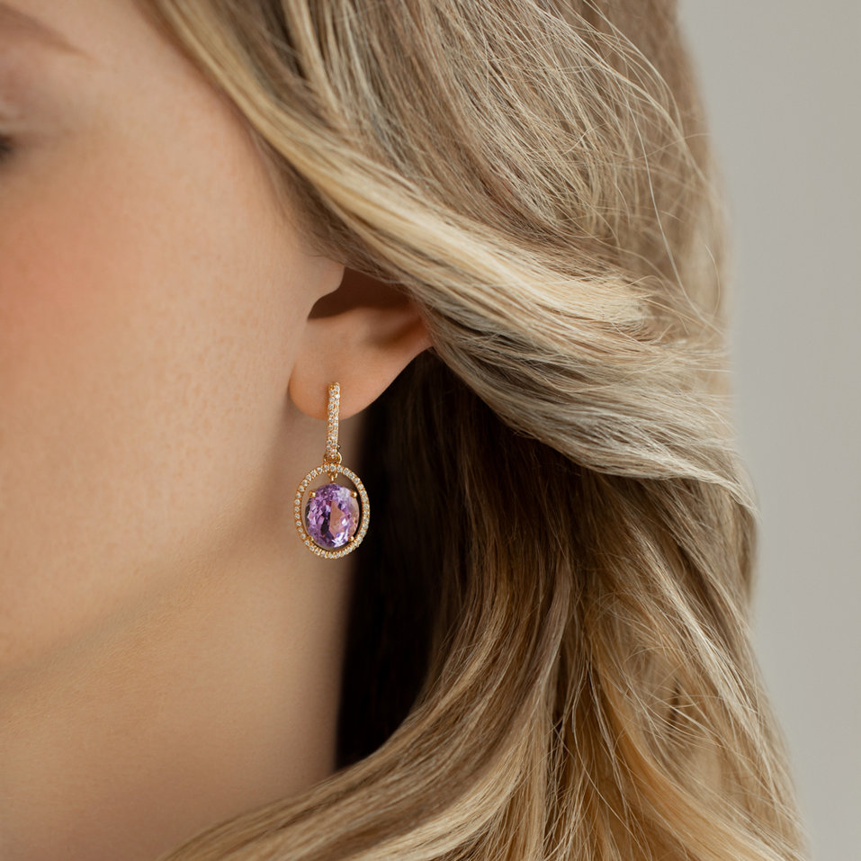 Diamond earrings with Amethyst Fabulous Appearance