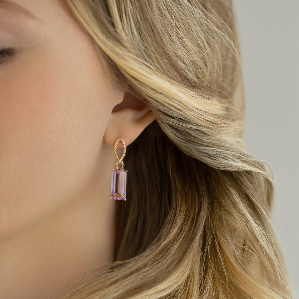 Diamond earrings with Amethyst Extraterrestrial Gem