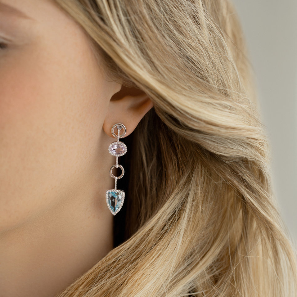 Diamond earrings, Amethyst and Topaz Folk Hero