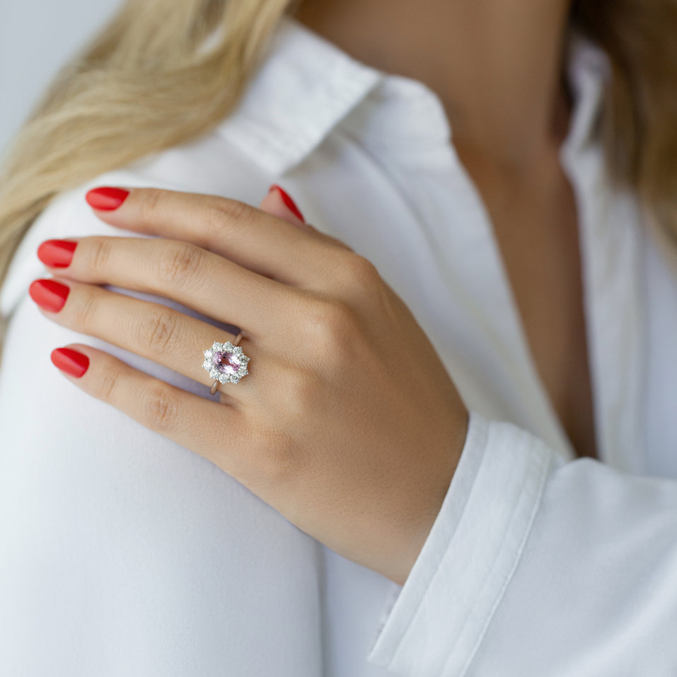 Diamond ring with Kunzite Princess Joy