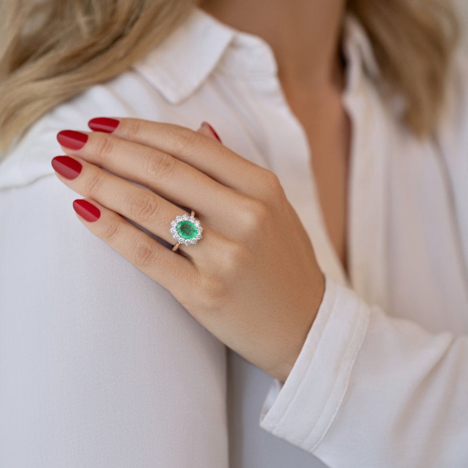 Diamond ring with Emerald Sky Goddess