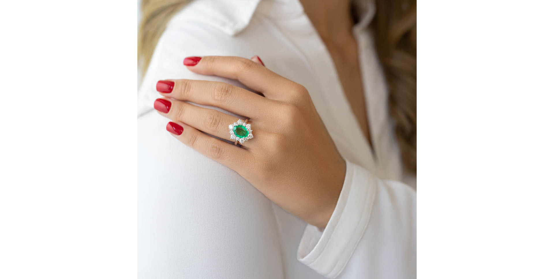 Diamond ring with Emerald Princess Gem
