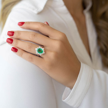 Diamond ring with Emerald Princess Gem