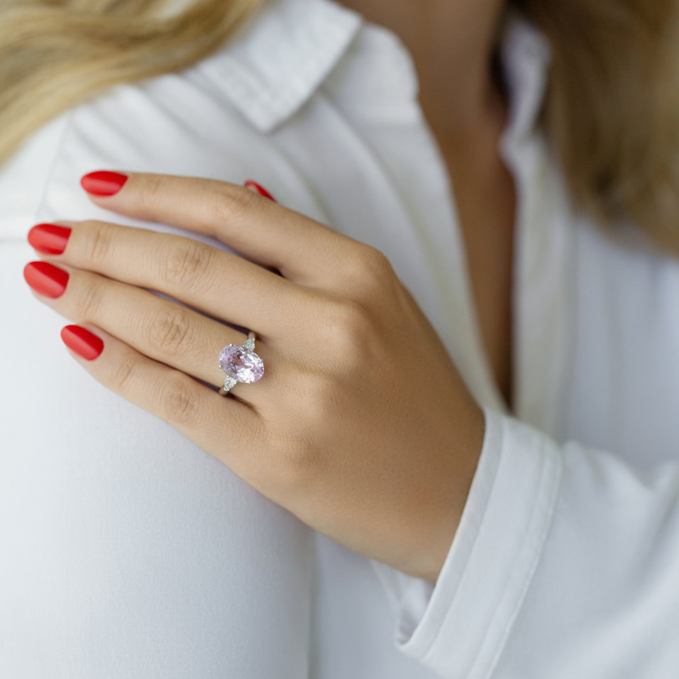 14ct white gold diamond ring with kunzit Fiona