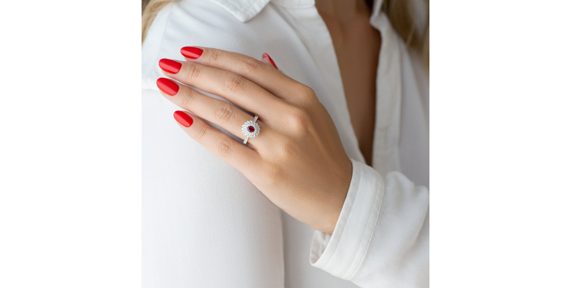 Diamond ring with Ruby Frozen Drop