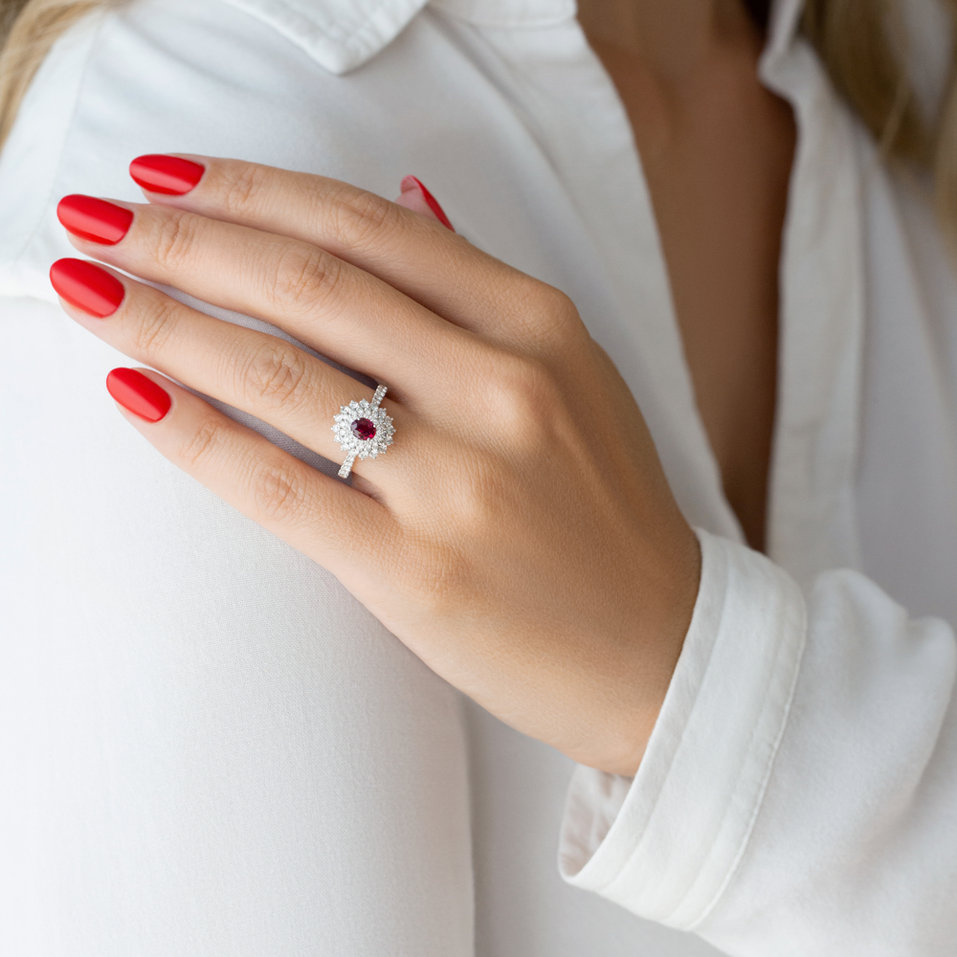 Diamond ring with Ruby Frozen Drop