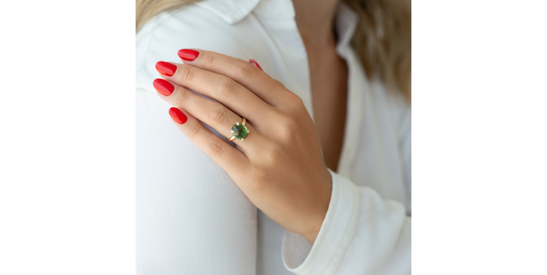 Diamond ring with Tourmaline Destri
