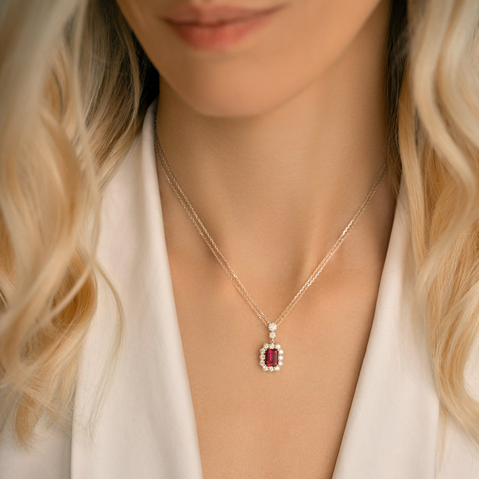 Diamond necklace with Rhodolite Rosemary
