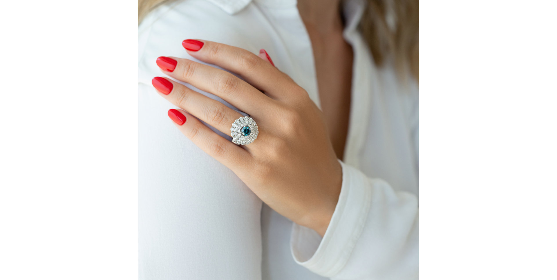 Ring with blue diamonds and white diamonds Winter Tale