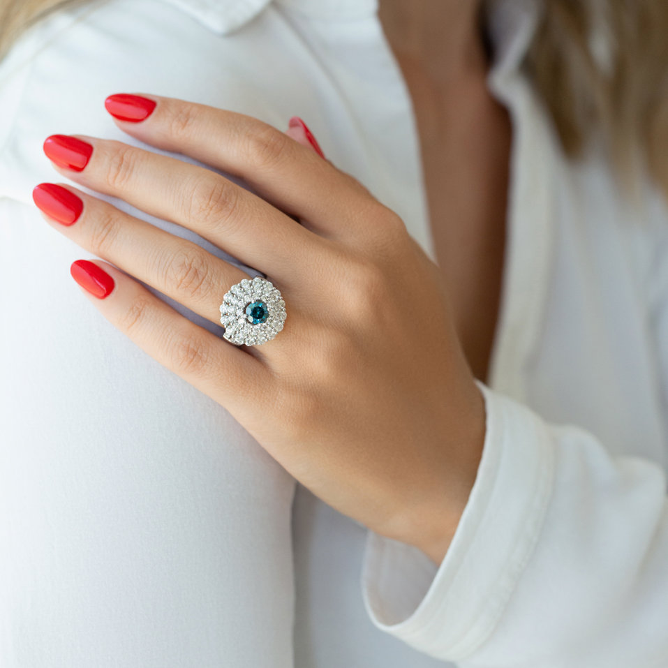 Ring with blue diamonds and white diamonds Winter Tale