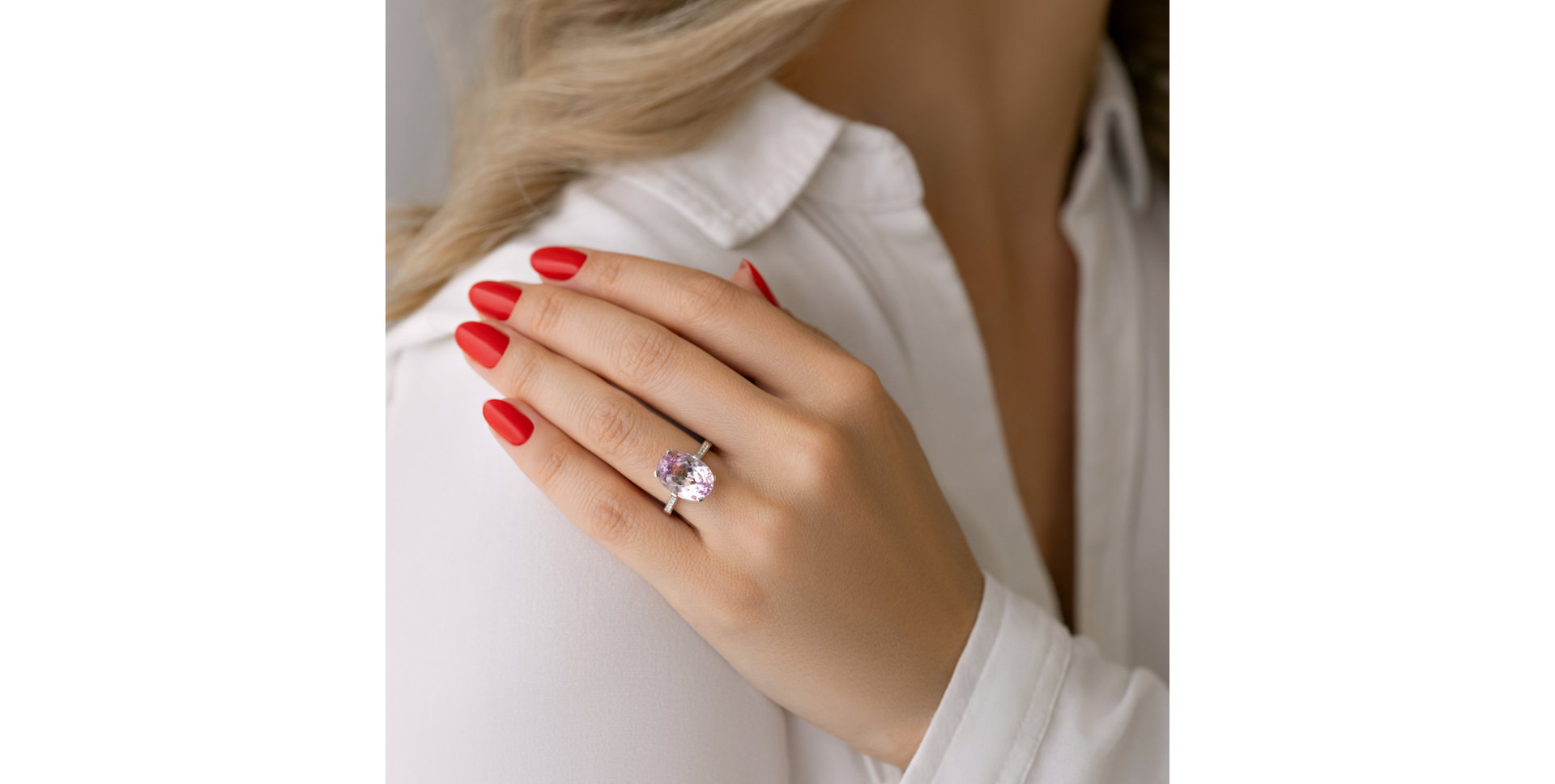 Diamond ring with Kunzite Fairytale Seraph
