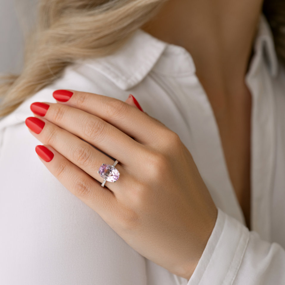 Diamond ring with Kunzite Fairytale Seraph