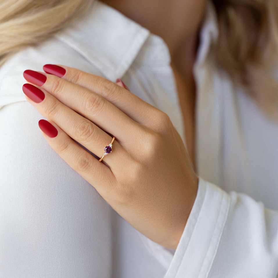 Diamond ring with Rhodolite Midnight Serenity