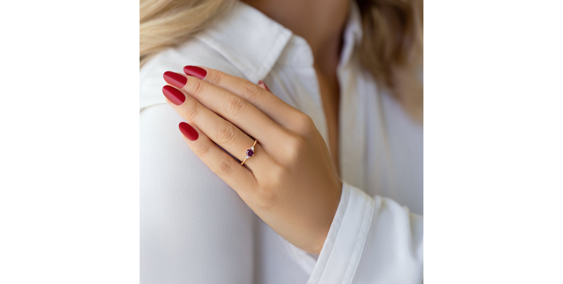 Diamond ring with Rhodolite Midnight Serenity