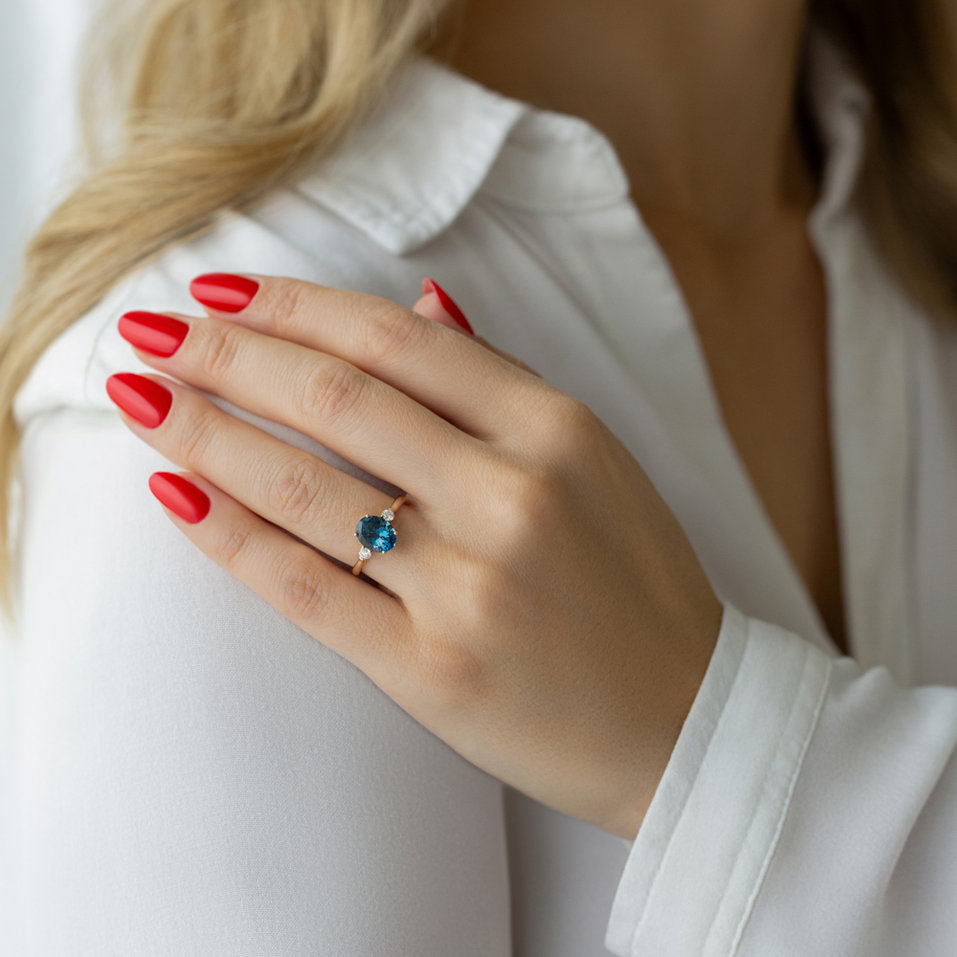 Diamond ring with Topaz Aqua Storm