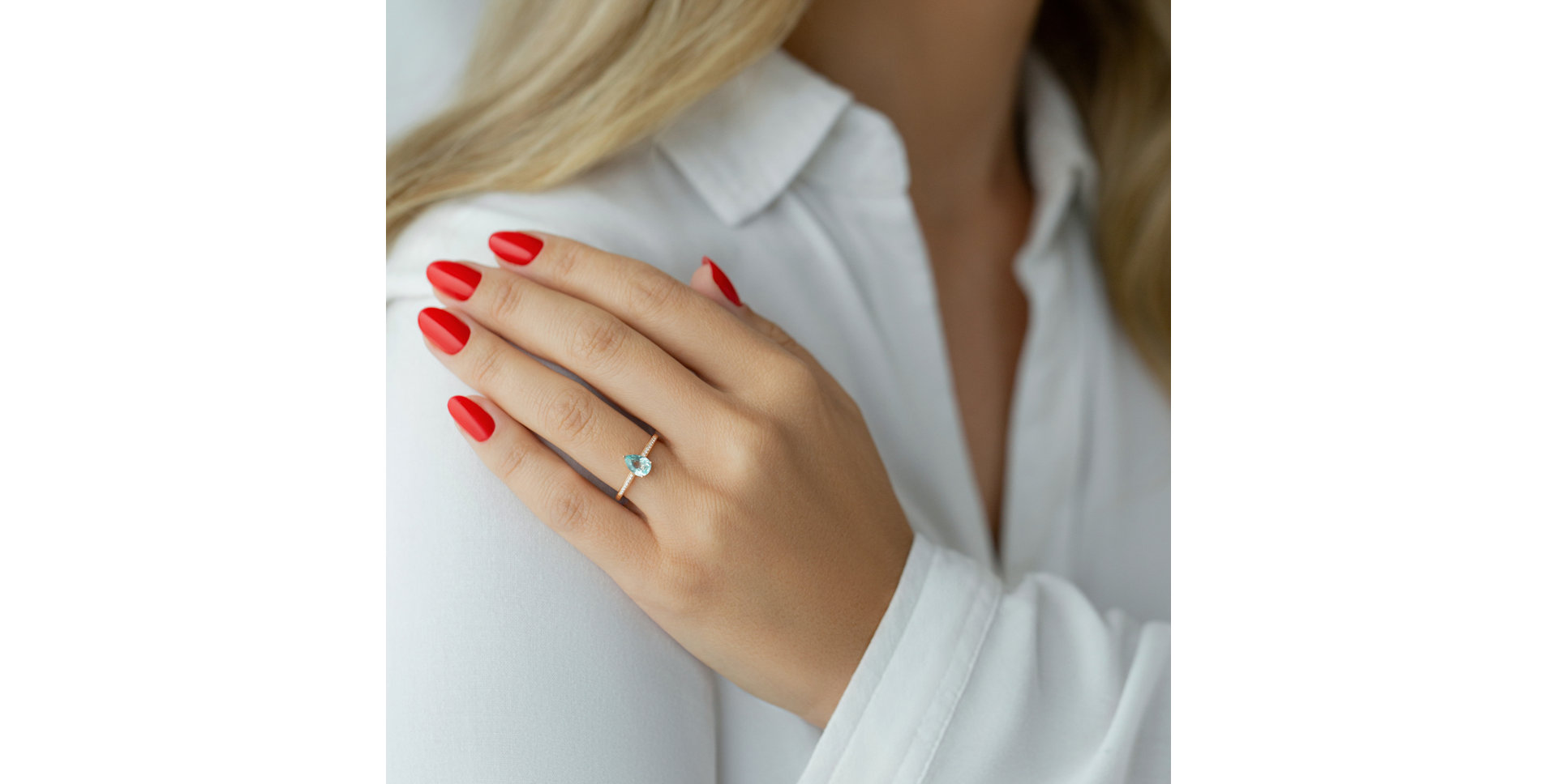 Diamond ring with Apatite Tearfall