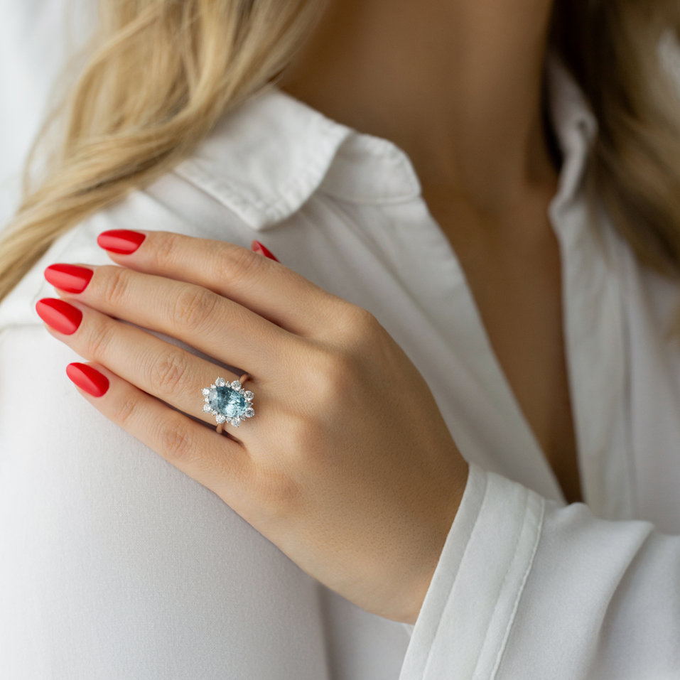 Diamond ring with Zircon Ocean's Crown