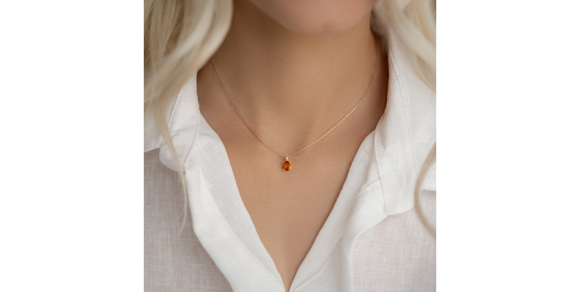 Diamond necklace with Rhodolite Teardrop