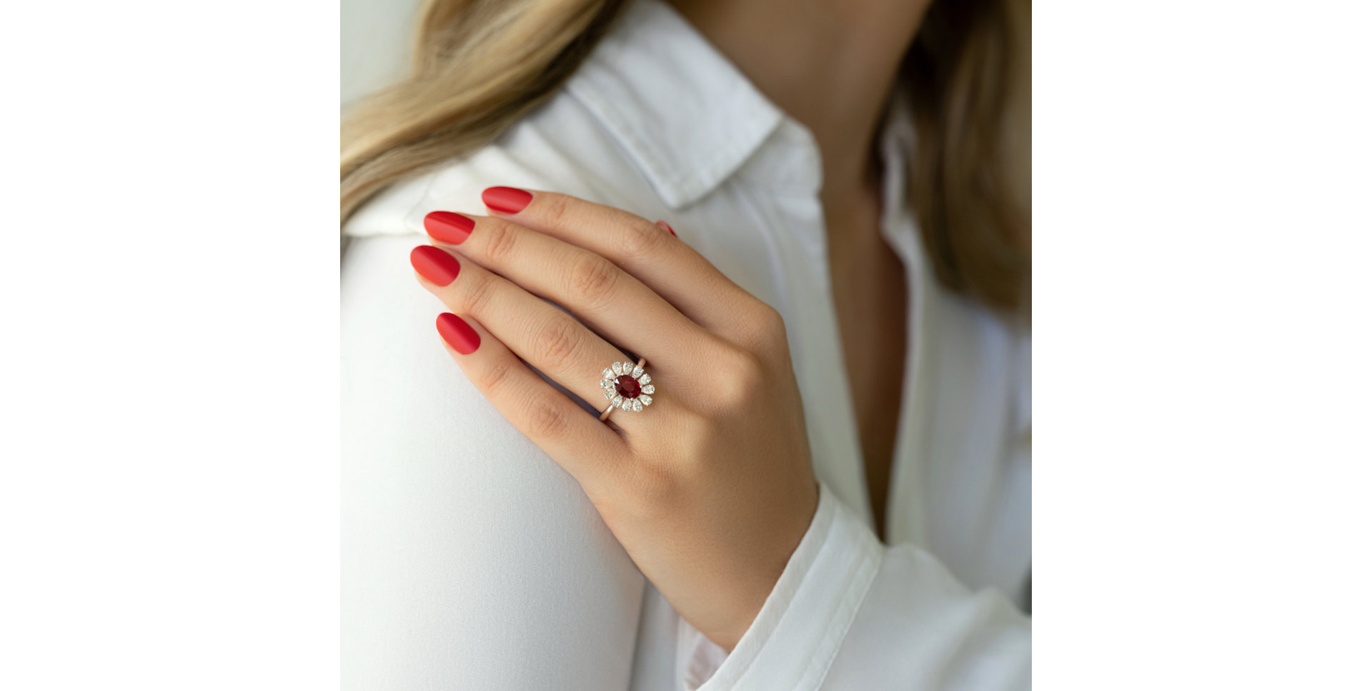 Diamond ring with Ruby Petal of Love