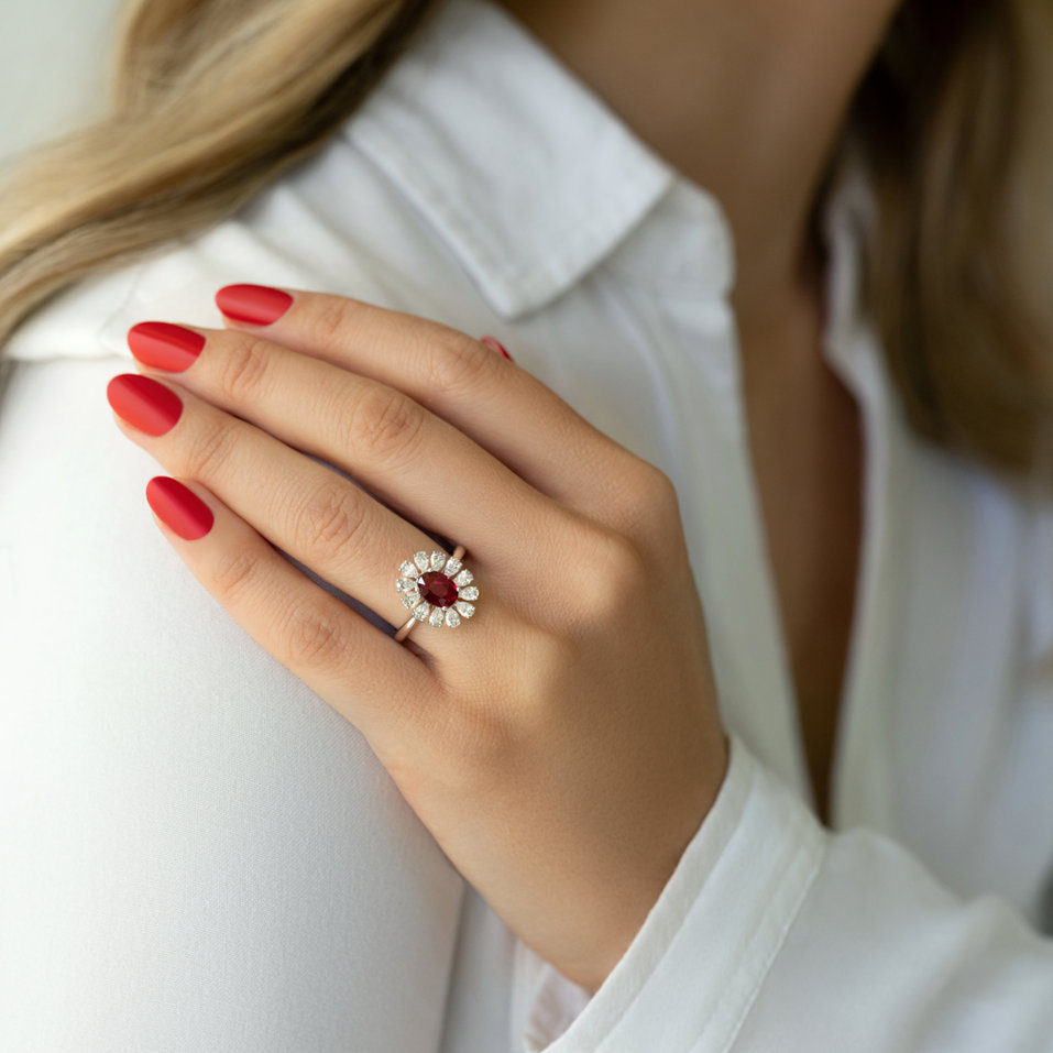 Diamond ring with Ruby Petal of Love