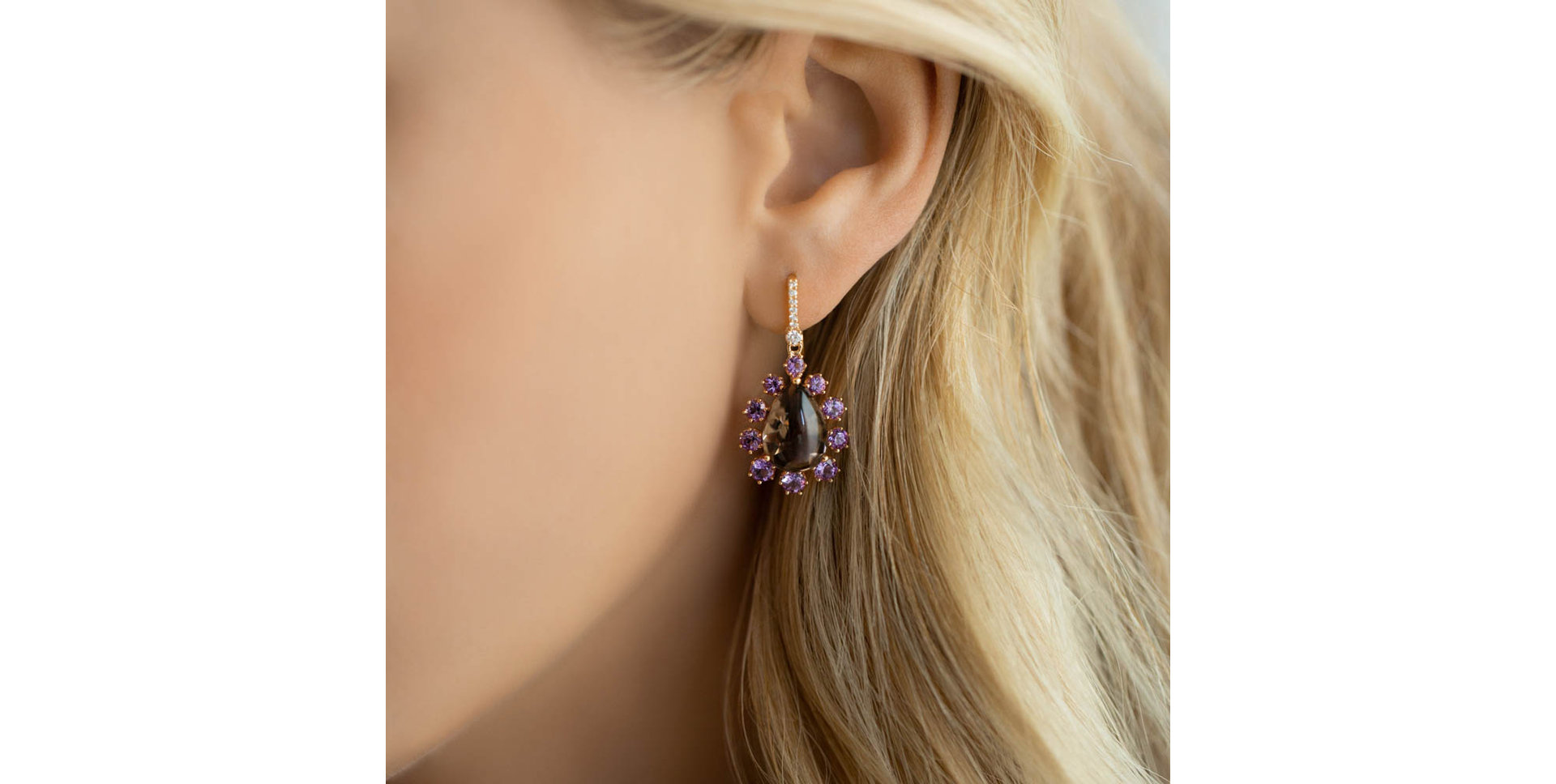 Diamond earrings with Quartz and Amethysts Astral Travel
