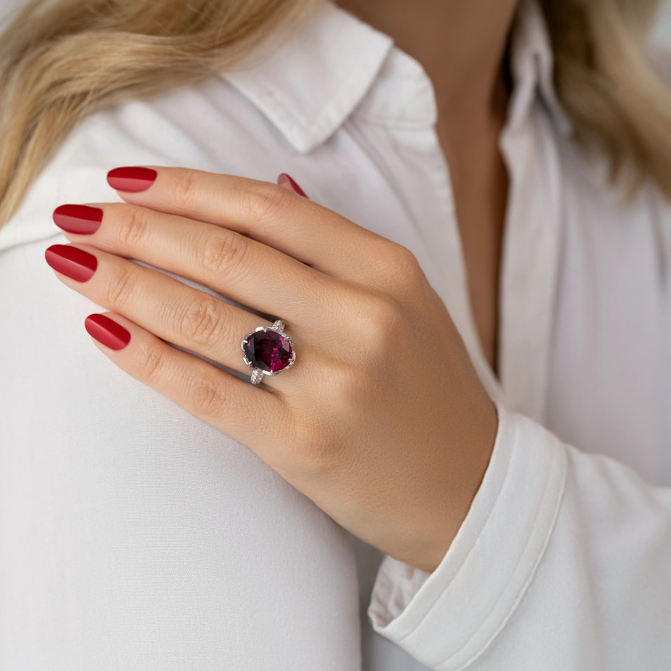 Diamond ring with Rhodolite Fire of Life