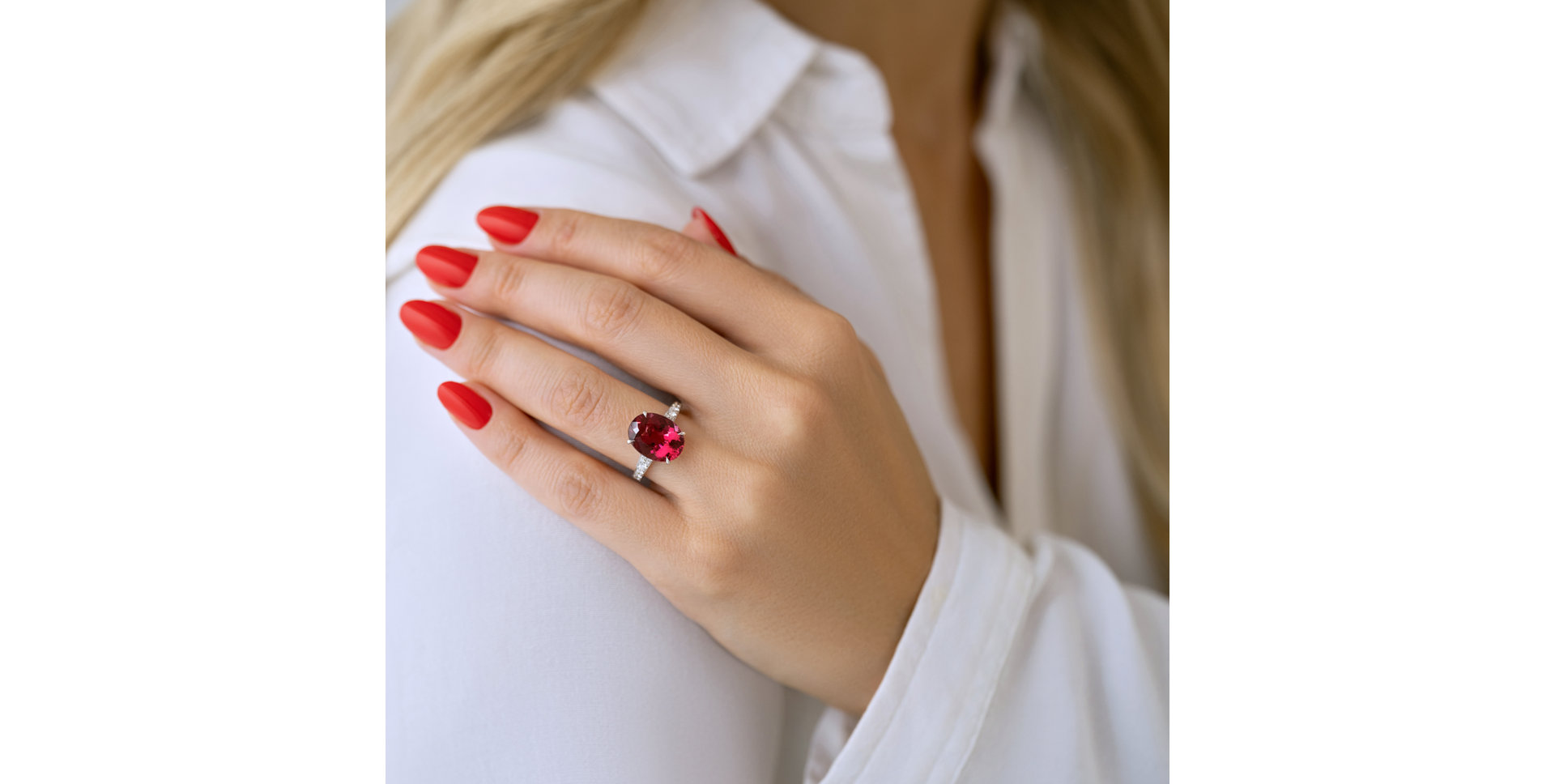 Diamond ring with Tourmaline Rose Flare