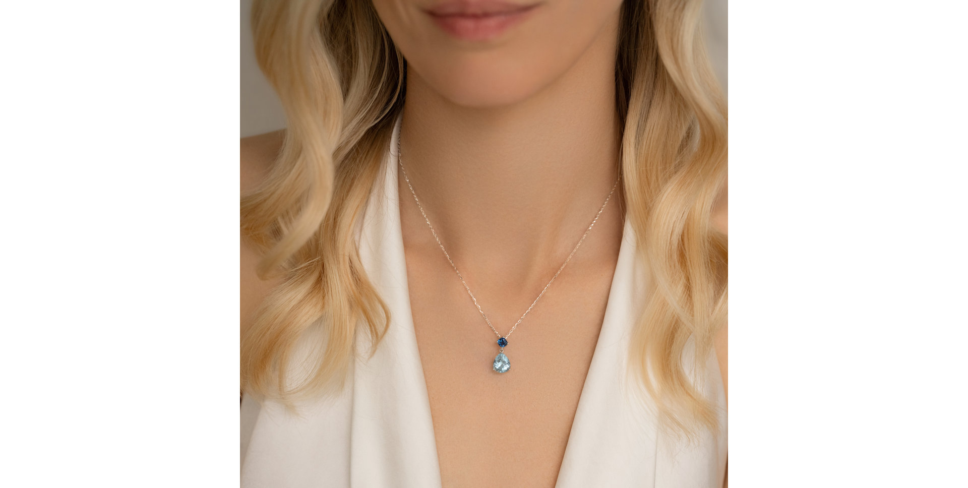 Necklace with Aquamarine and Sapphire Shades of Water