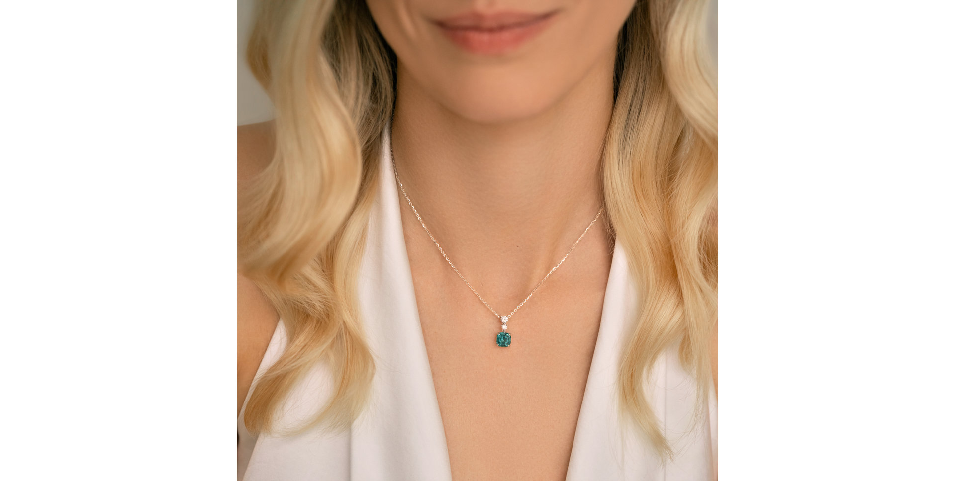 Diamond necklace with Tourmaline Seafoam Spark