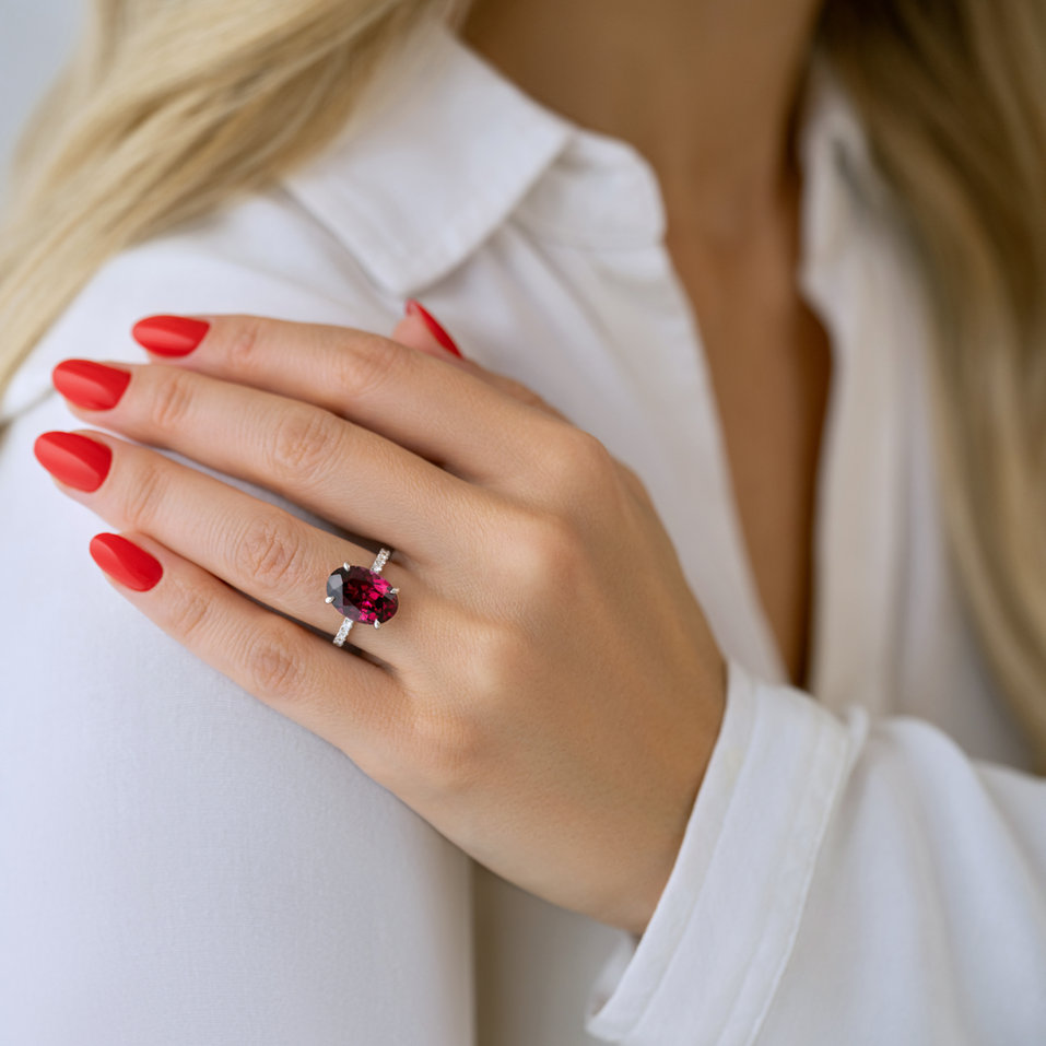 Diamond ring with Rhodolite Queen of Magic Coast