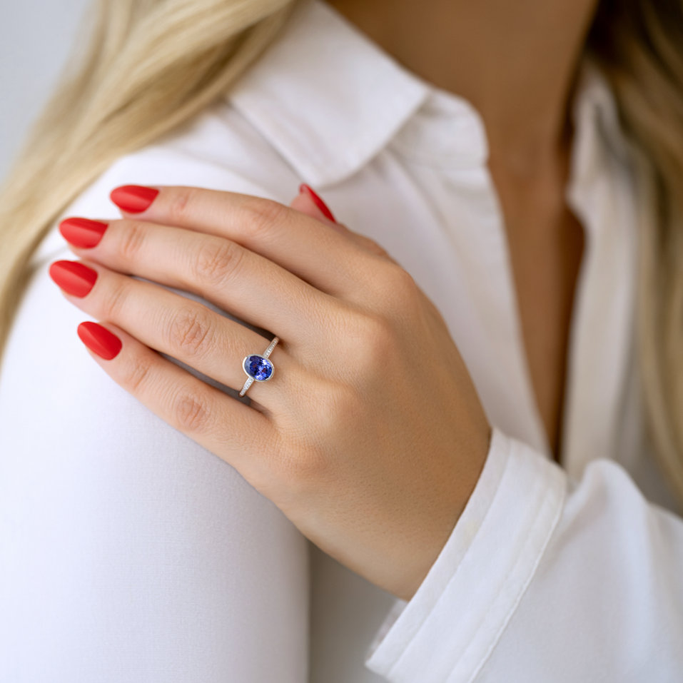 Diamond ring with Tanzanite Elliptical Perfection