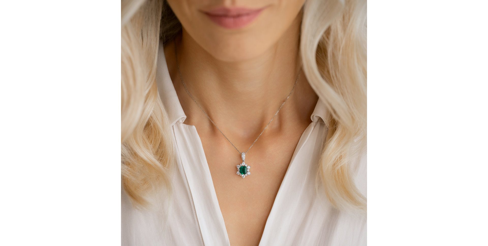 Diamond necklace with Emerald Celestial Goddess