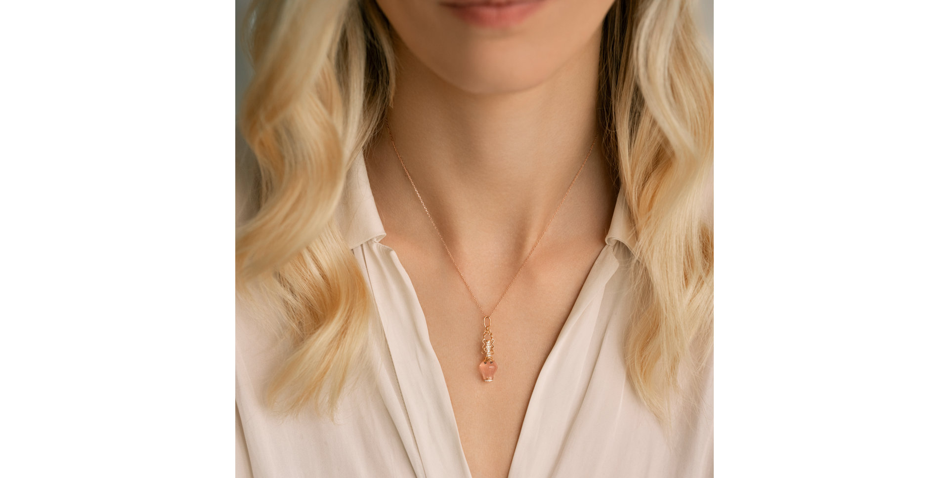Diamond necklace with Rose Quartz Abstracted Affinity