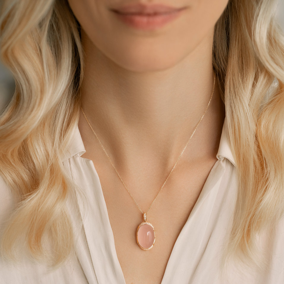 Diamond necklace with Rose Quartz Rose Spirit