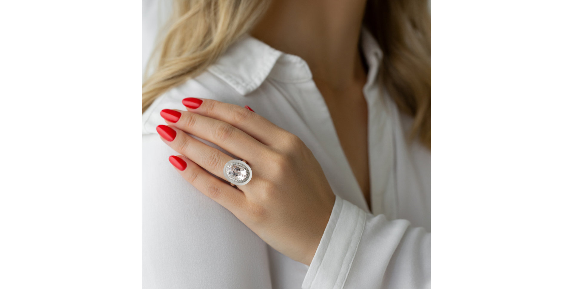 Diamond ring with Morganite and Quartz Quintilius