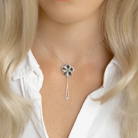 Pendant with black and white diamonds Magic Lotus
