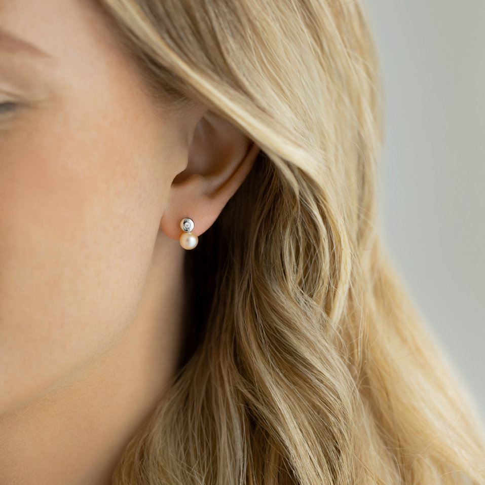 Diamond earrings with Pearl Planets of Water