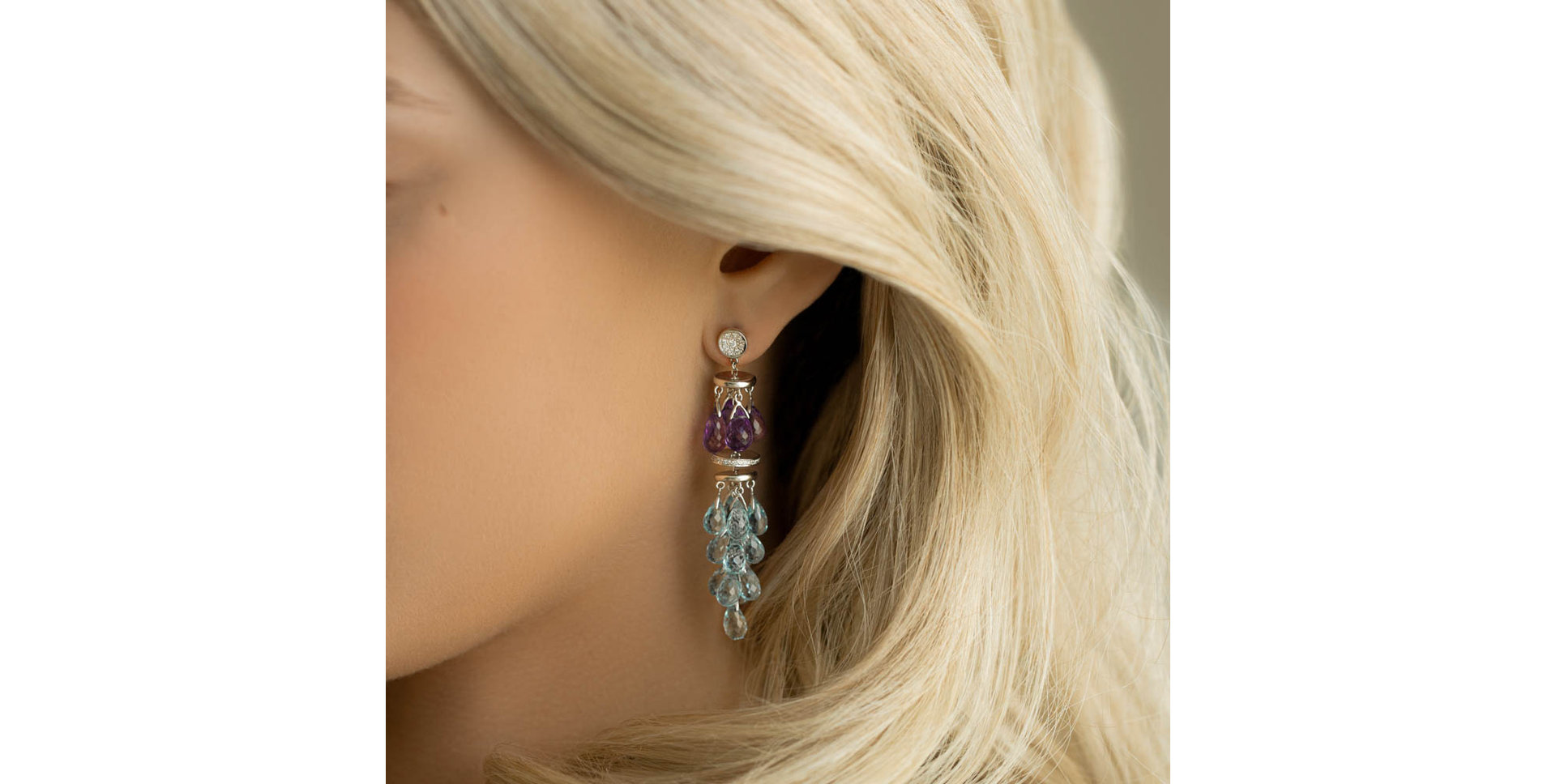 Diamond earrings, Rose Quartz and Topaz Courteously Innocent