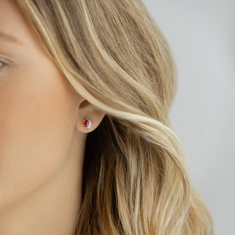 Diamond earrings with Ruby Fireleaf
